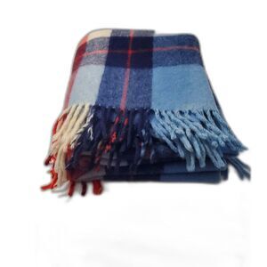 Wool Lap Blanket Blue and Red Plaid, Pinic Blanket, Small Camp Blanket ~Vintage~